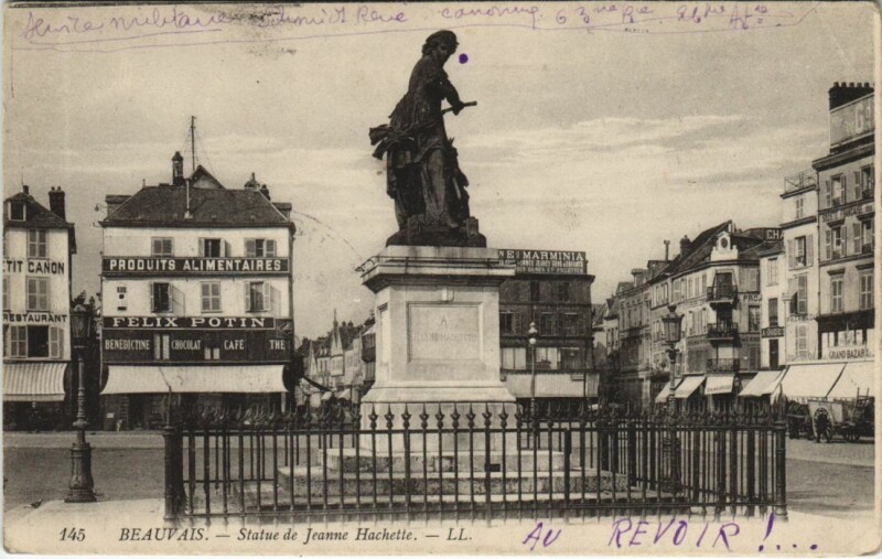 Carte postale ancienne Beauvais Statue de Jeanne Hachette à Beauvais
