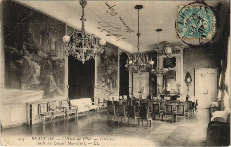 Carte postale ancienne Beauvais L'Hotel de Ville - Salle du Conseil Municipal à Beauvais