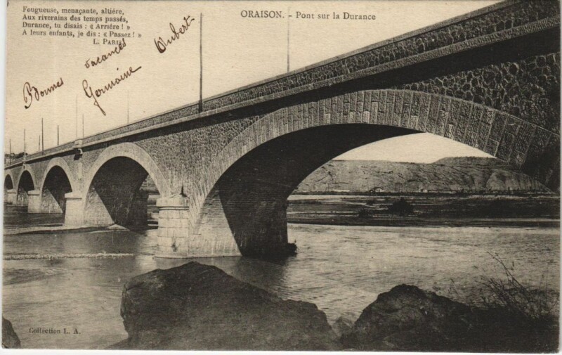 Carte postale ancienne Oraison Pont sur la Durance à Oraison