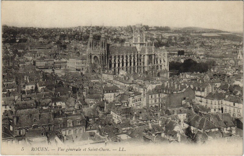 Carte postale ancienne Rouen - Vue générale et Saint-Ouen à Rouen