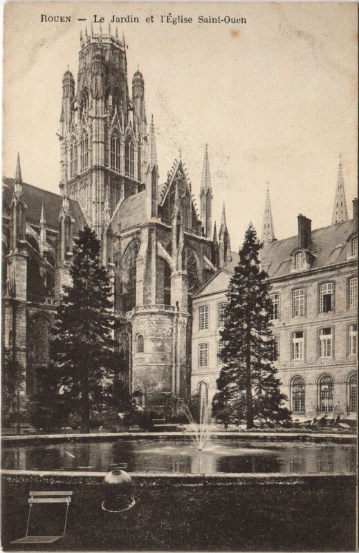 Carte postale ancienne Rouen - Le jardin et l'Eglise à Rouen