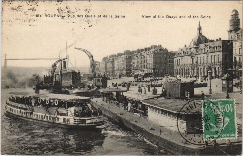 Carte postale ancienne Rouen - Vue des quais et de la Seine à Rouen