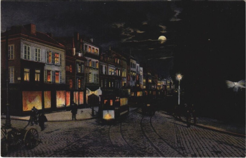 Carte postale ancienne Amiens Place Saint-denis par nuit à Amiens