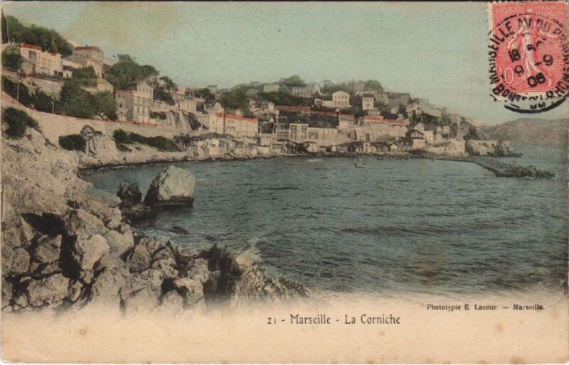 Carte postale ancienne Marseille - La corniche à Marseille