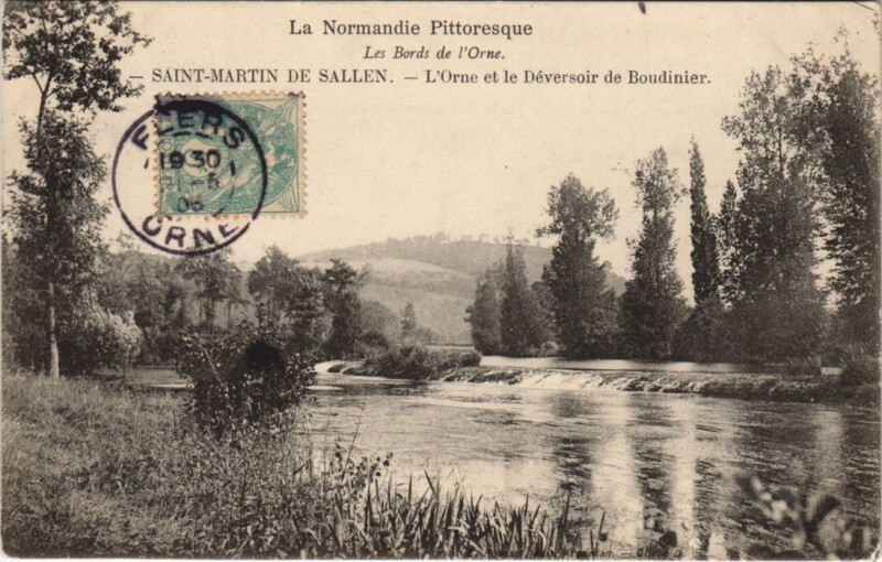 Carte postale ancienne Saint-Martin-de-Sallen L'Orne et le Deversoir de Boudinier à Sallen