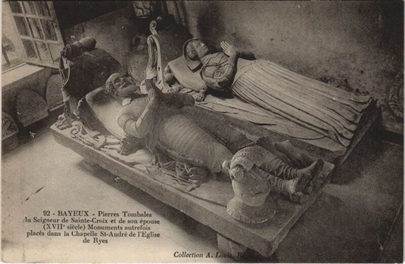 Carte postale ancienne Bayeux Pierres Tombales du Seigneur de Sainte-Croix et de son Epouse à Bayeux