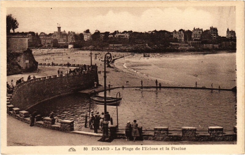Carte postale ancienne Dinard La Plage de l'Ecluse et la Piscine à Dinard