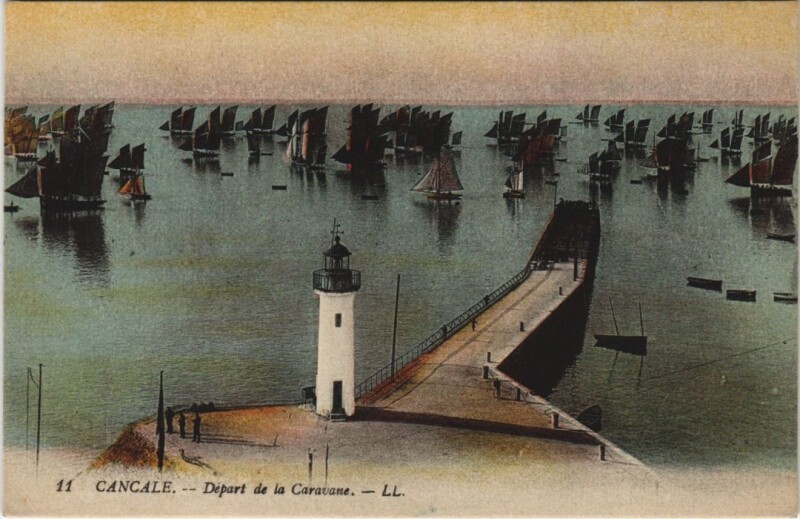 Carte postale ancienne Cancale Depart de la Caravane à Cancale