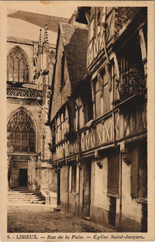 Carte postale ancienne Lisieux Rue de la Paix , Eglise Saint-Jacques à Lisieux