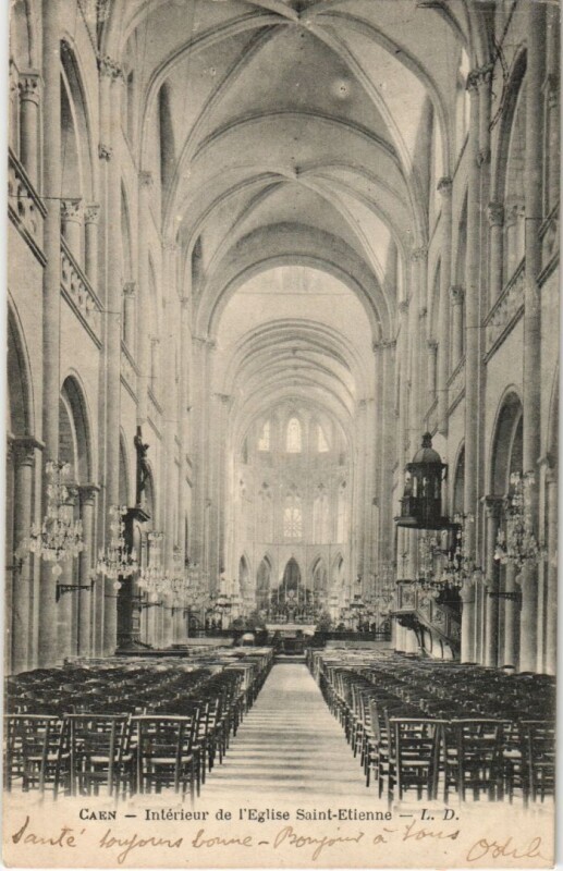 Carte postale ancienne Caen Interieur de l'Eglise Saint Etienne