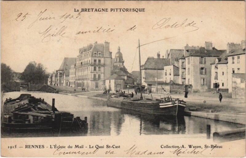 Carte postale ancienne Rennes Ecluse du Mail, Quai Saint-Cast à Rennes
