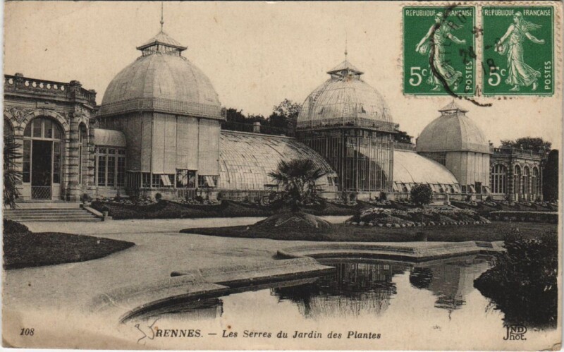 Carte postale ancienne Rennes Les Serres du Jardin des Plantes à Rennes
