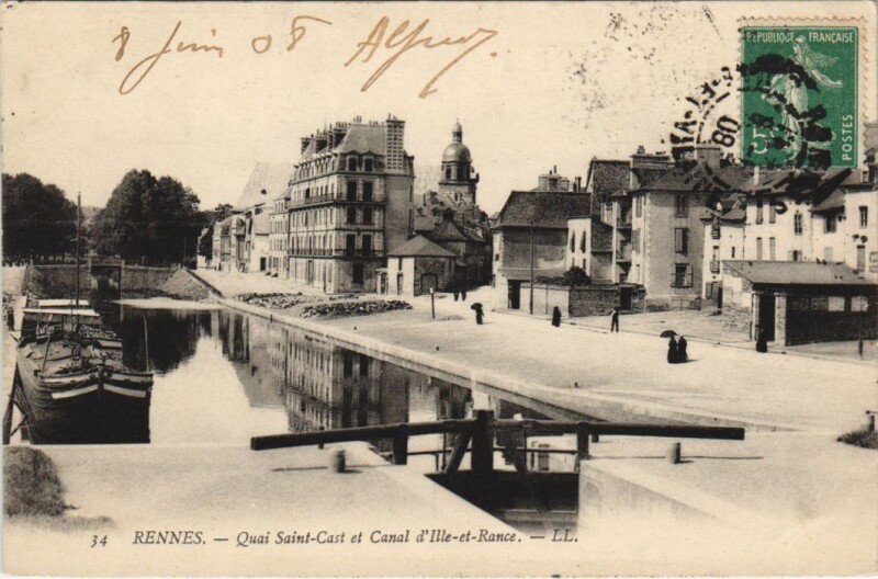 Carte postale ancienne Rennes Quai Saint-Cast, Canal d'Ille et Rance à Rennes