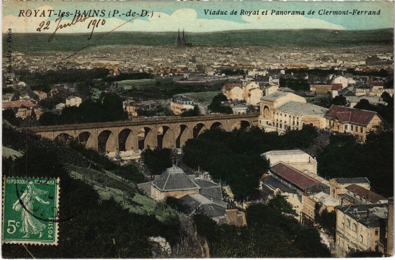 Carte postale ancienne Royat Viaduc de Royat et Panorama de Clermont-Ferrand à Clermont-Ferrand