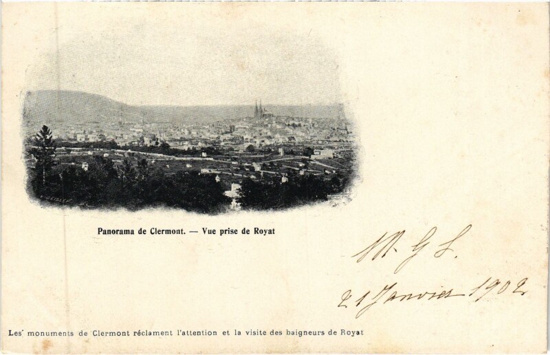 Carte postale ancienne Clermont-Ferrand Panorama de Clermont - Vue prise de Royat à Clermont-Ferrand