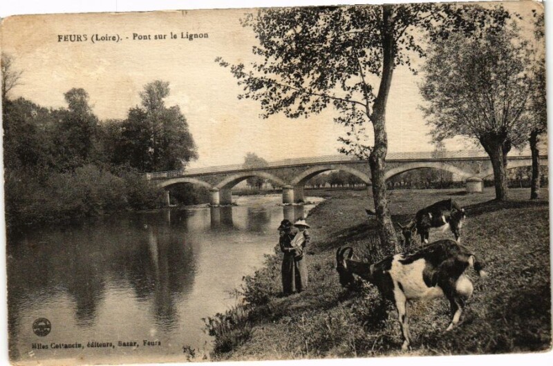 Carte postale ancienne Feurs - Pont sur le Lignon à Feurs