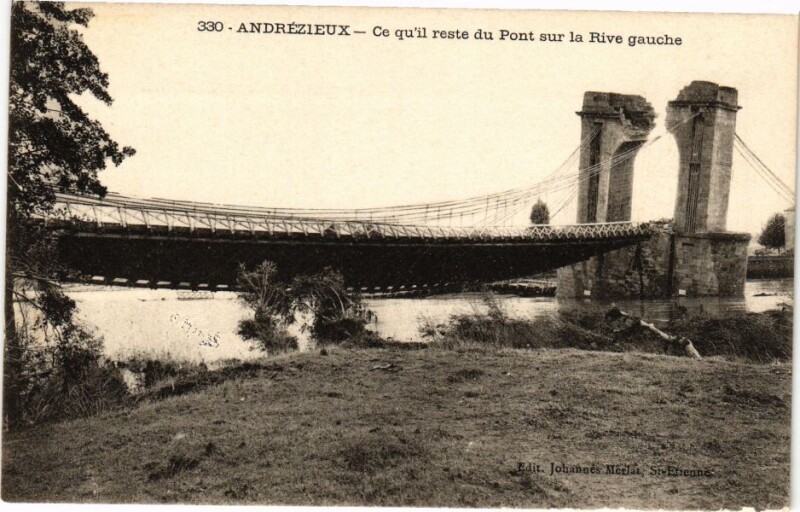 Carte postale ancienne Andrezieux - Ce qu'il reste du Pont sur la Rive gauche