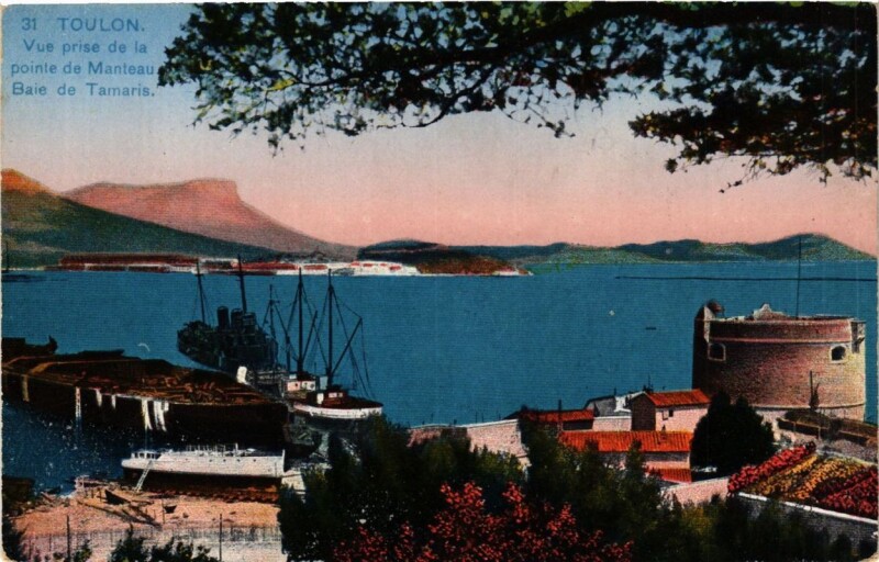 Carte postale ancienne Toulon Vue prise de la pointe de Manteau-Baie de Tamaris à Toulon