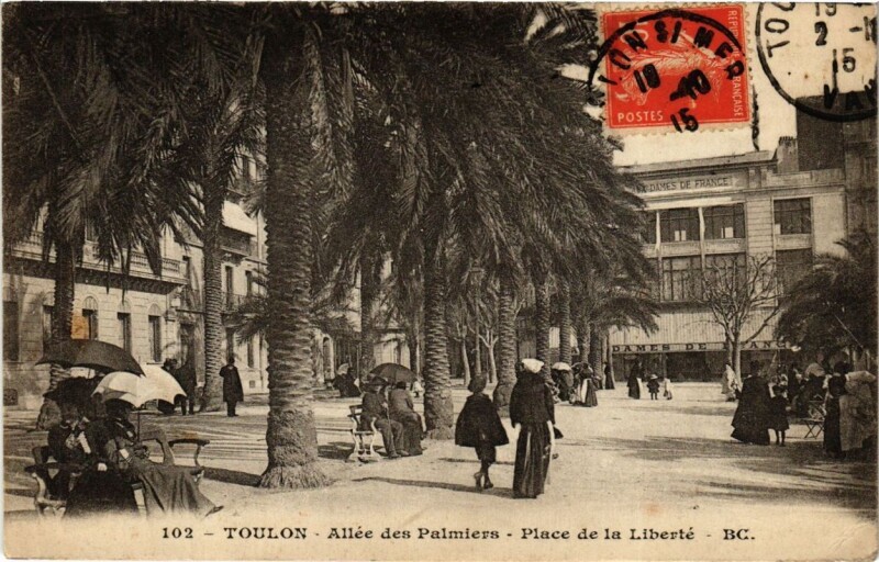 Carte postale ancienne Toulon Allée des Palmiers-Place de la Liberté à Toulon