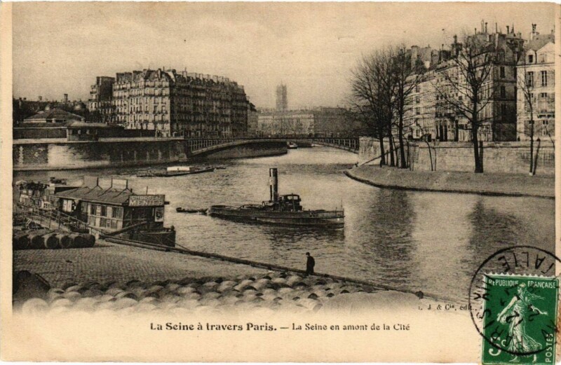 Carte postale ancienne Paris 4e La Seine á travers Paris, La Seine en amont de la Cité à Paris 4e