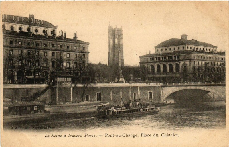 Carte postale ancienne Paris 4e La Seine á travers Paris,Pont au Change.Place du Chatelet à Paris 4e