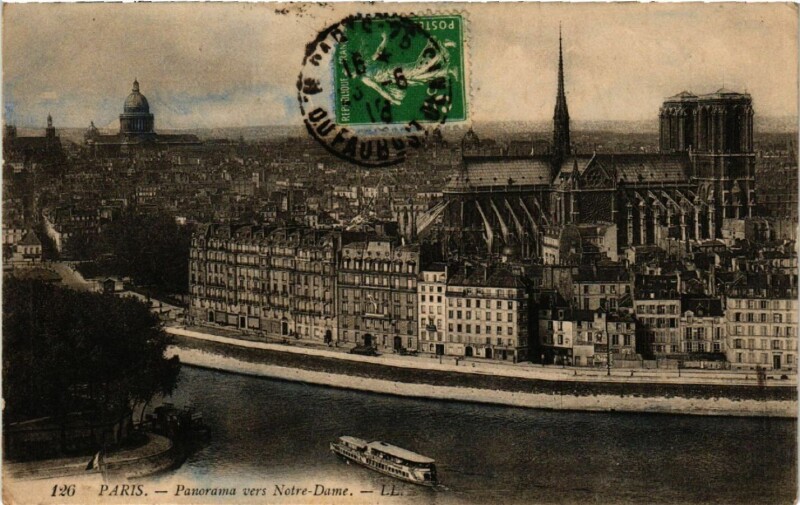 Carte postale ancienne Paris 4e Panorama, vers Notre Dame à Paris 4e