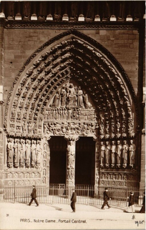 Carte postale ancienne Notre Dame - Portail Central à Paris 4e