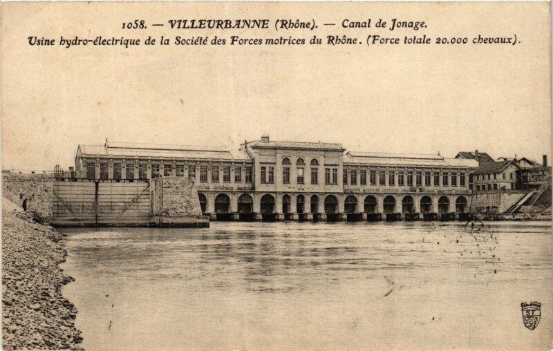 Carte postale ancienne Villeurbanne Canal de Jonage Usine hydro-electrique de la Socie à Villeurbanne