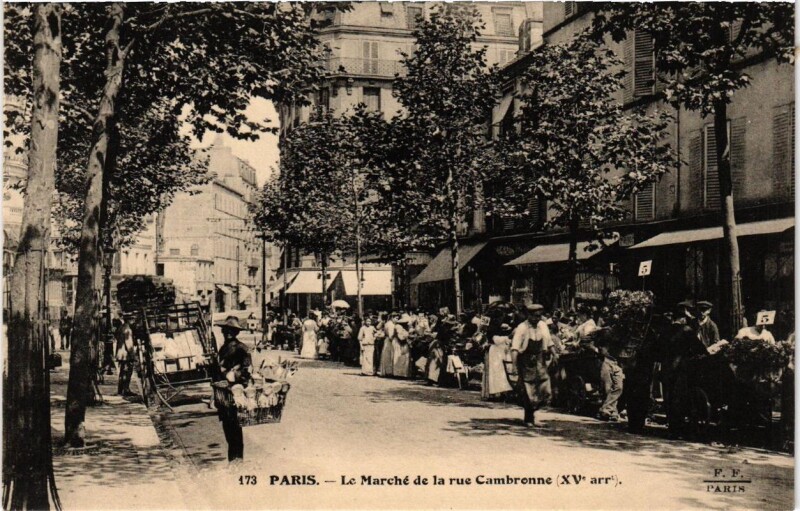 Carte postale ancienne Le Marché de la rue Cambronne à Paris 15e