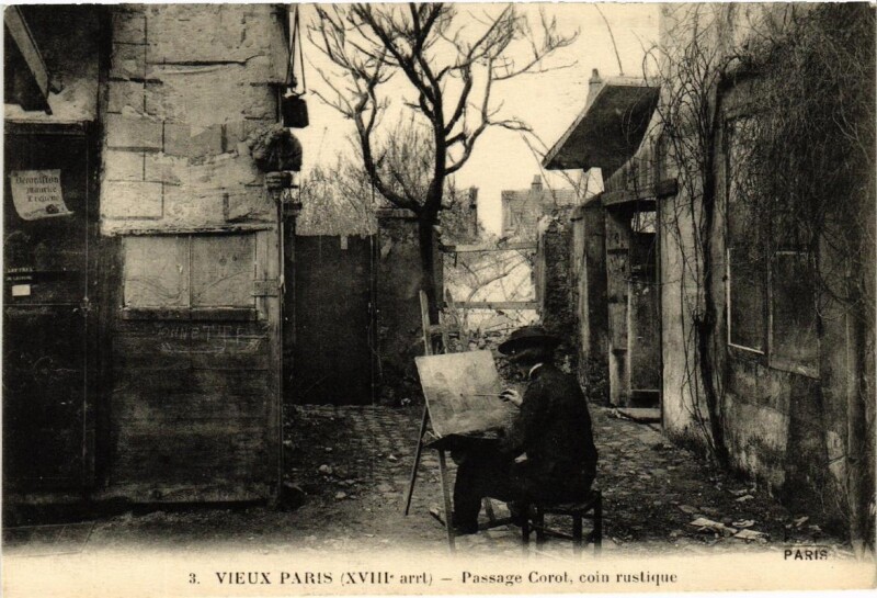 Carte postale ancienne Passage Corot - Coin rustique à Paris 18e