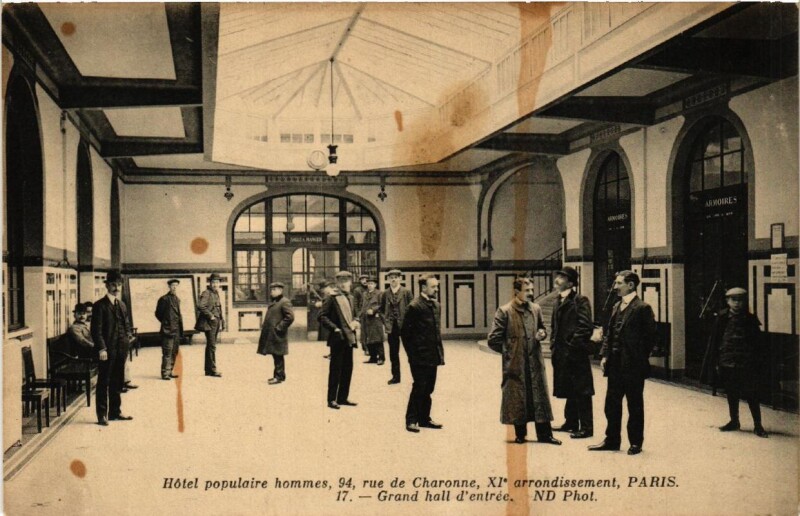 Carte postale ancienne Paris (11e) Hotel Populaires Hommes. 94, rue de Charonne. à Paris 11e