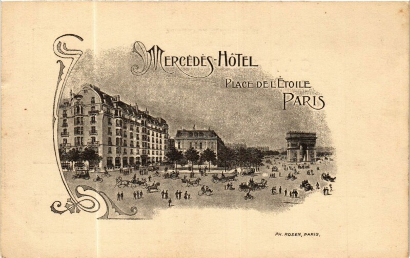 Carte postale ancienne Mercédès-Hôtel - Place de l'Etoile à Paris 16e