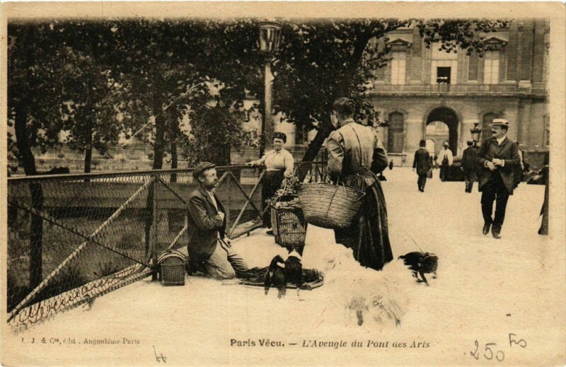Carte postale ancienne L'Aveugle du Pont des Arts à Paris 1er
