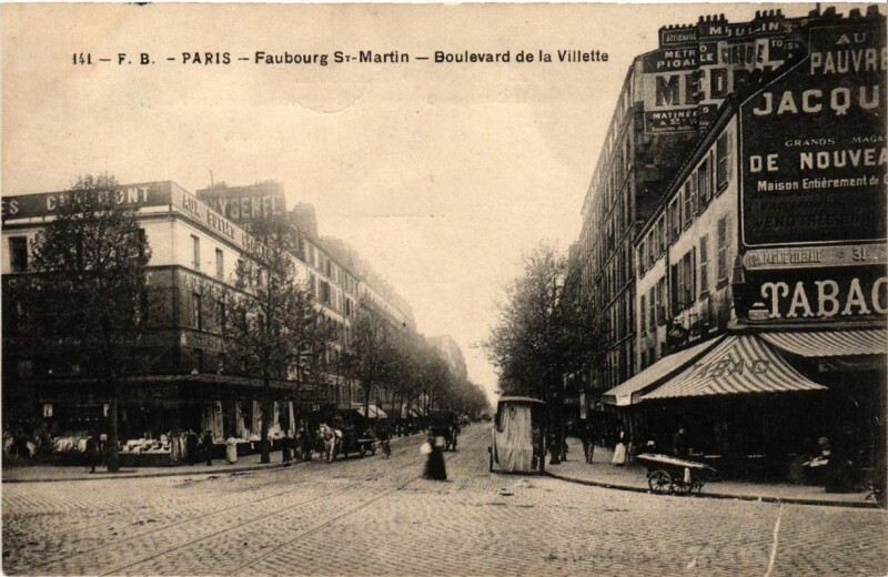 Carte postale ancienne Faubourg Saint-Martin - Boulevard de la Villette à Paris 19e