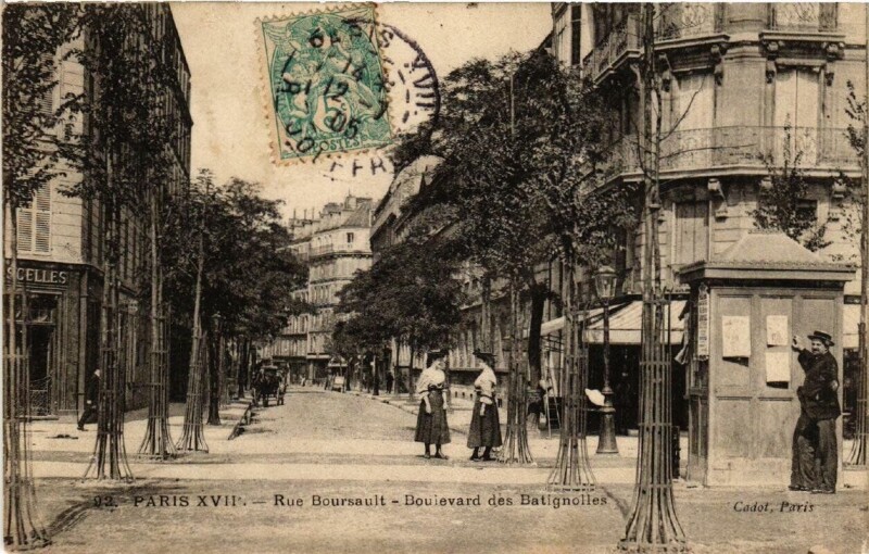 Carte postale ancienne Rue Boursault - Boulevard des Batignolles à Paris 17e
