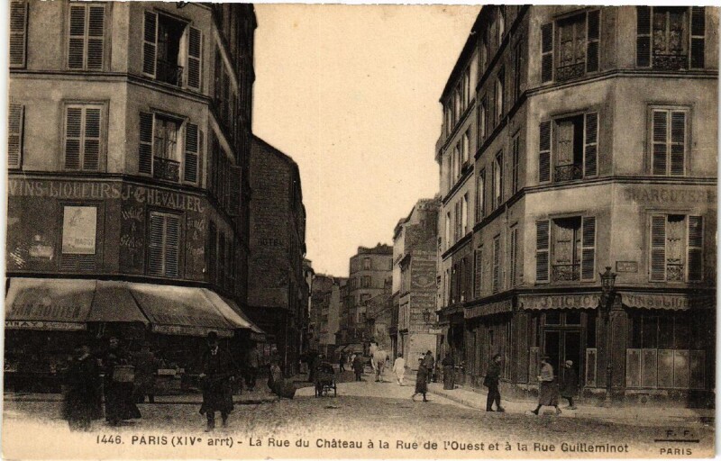 Carte postale ancienne La Rue du Château à la Rue de l'Ouest et à la Rue Guilleminot à Paris 14e