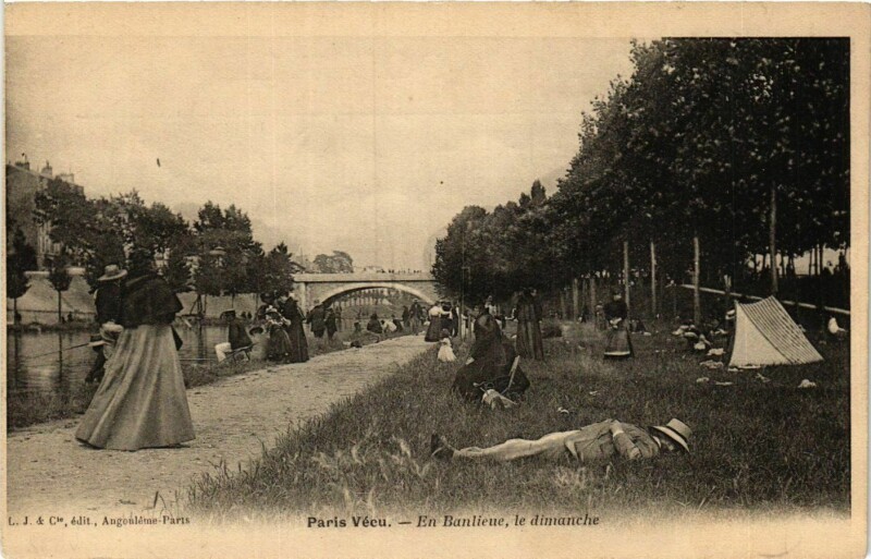 Carte postale ancienne Paris Vecu. En Banlieu. Le dimanche
