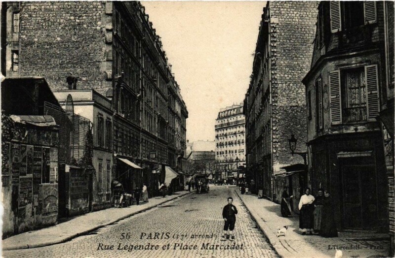 Carte postale ancienne Rue Legendre et Place Marcadet à Paris 17e