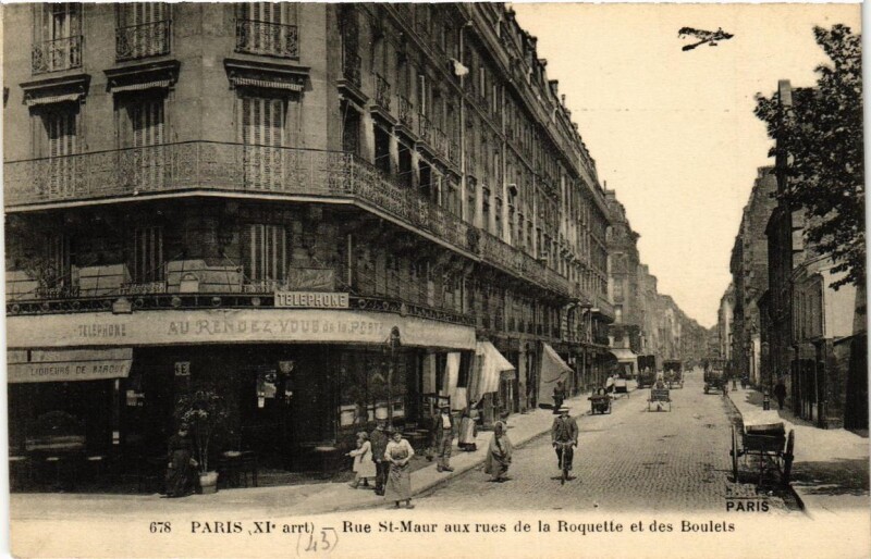 Carte postale ancienne Paris (11e) Rue Saint-Maur. aux rues de la Roquette et des Boulets à Paris 11e