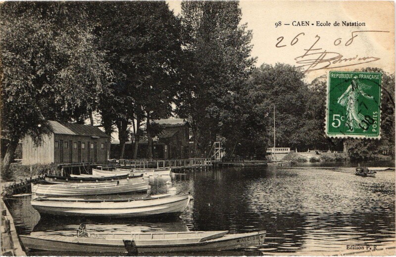Carte postale ancienne Caen Ecole de Natation