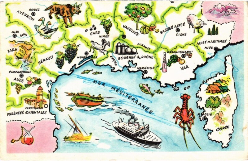 Carte postale ancienne Bouches-du-Rhone and Other Departments - Map