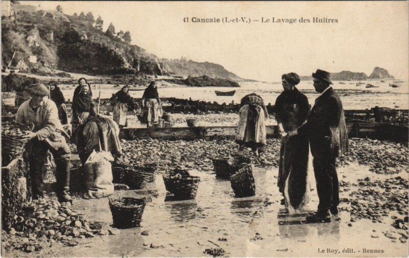 Carte postale ancienne Cancale Le Lavage des Huitres à Cancale