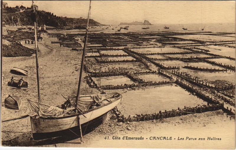 Carte postale ancienne Cancale Les Parcs aux Huitres à Cancale