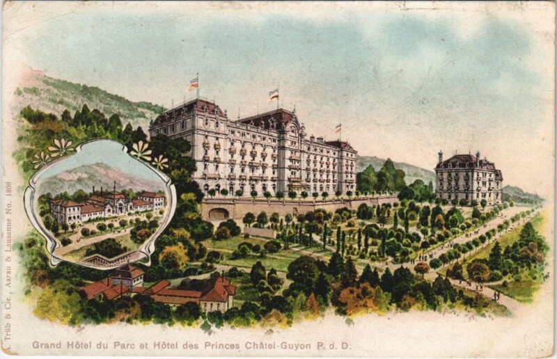 Carte postale ancienne Chatel Guyon Grand Hotel du Parc et Hotel des Princes