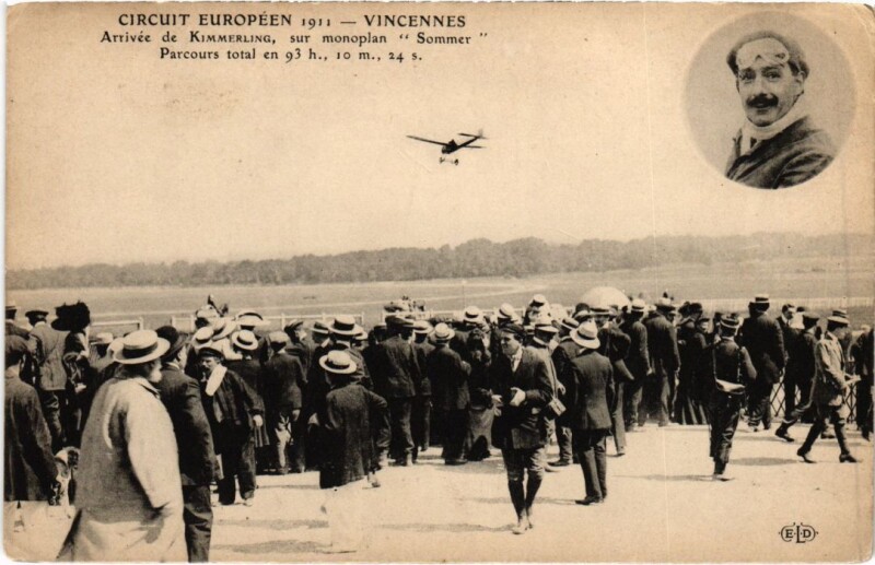 Carte postale ancienne Vincennes Arrivee de Kimmerling, s monoplan Sommer France à Vincennes