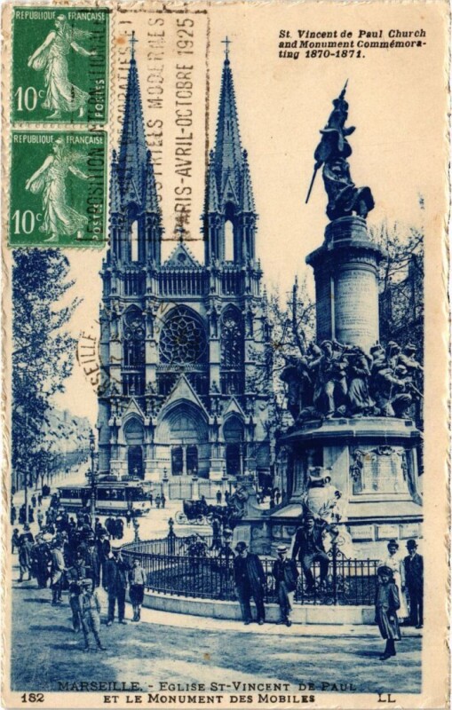 Carte postale ancienne Marseille Eglise Saint-Vincent de Paul - Monument des Mobiles à Marseille
