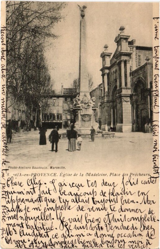 Carte postale ancienne Aix-en-Provence Eglise de la Madeleine - Place des Precheurs à Aix-en-Provence