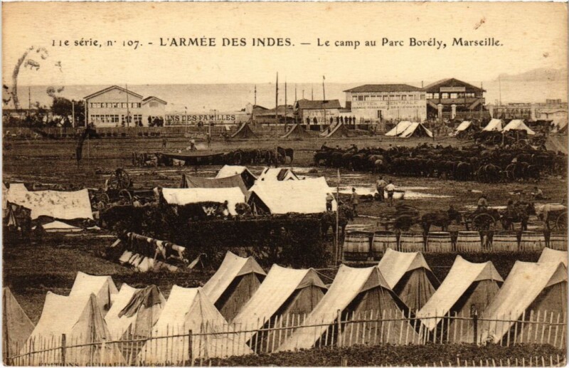 Carte postale ancienne Marseille Le Camp au Parc Borely - L'Armee des Indes à Marseille