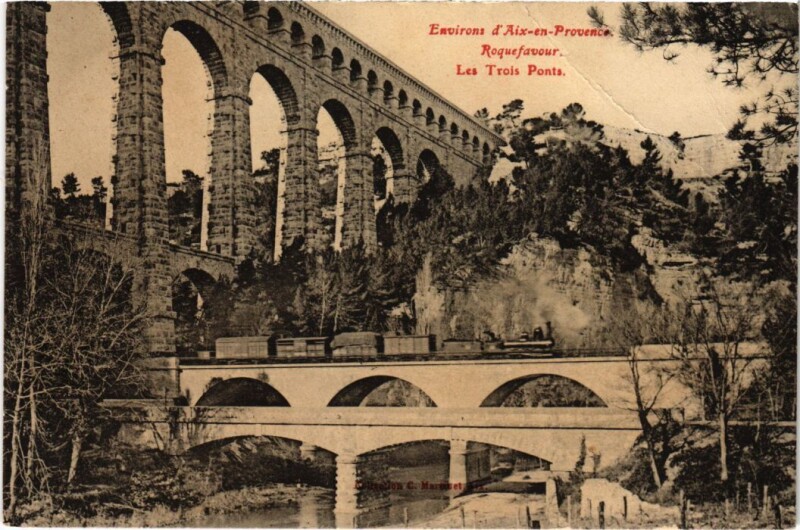 Carte postale ancienne Aix-en-Provence Environs - Roquefavour - Les Trois Ponts à Aix-en-Provence