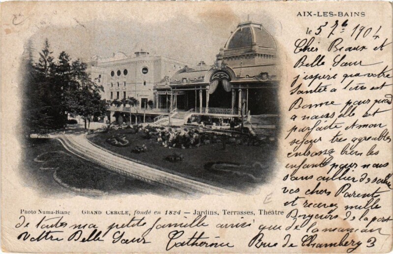 Carte postale ancienne Aix-en-Provence Grand Cercle - Jardins - Terrasses - Theatre à Aix-en-Provence